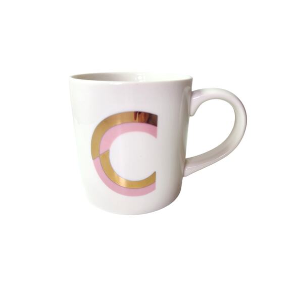 OPALHOUSE White Pink Gold Monogram Letter "C" Stoneware Tea Coffee Mug - Picture 1 of 6
